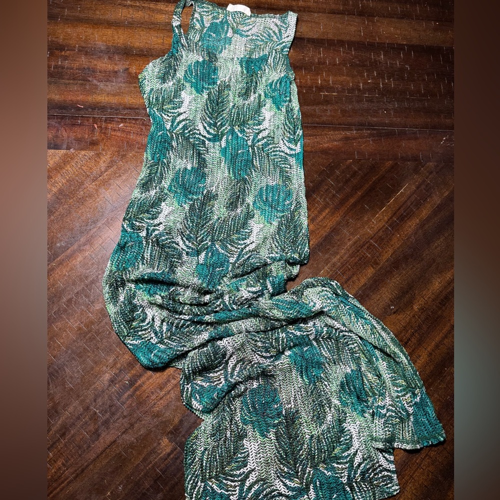 Green and Black Patterned Sleeveless dress cover up